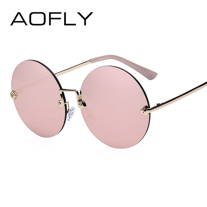 AOFLY Round Rimless Sunglasses Women